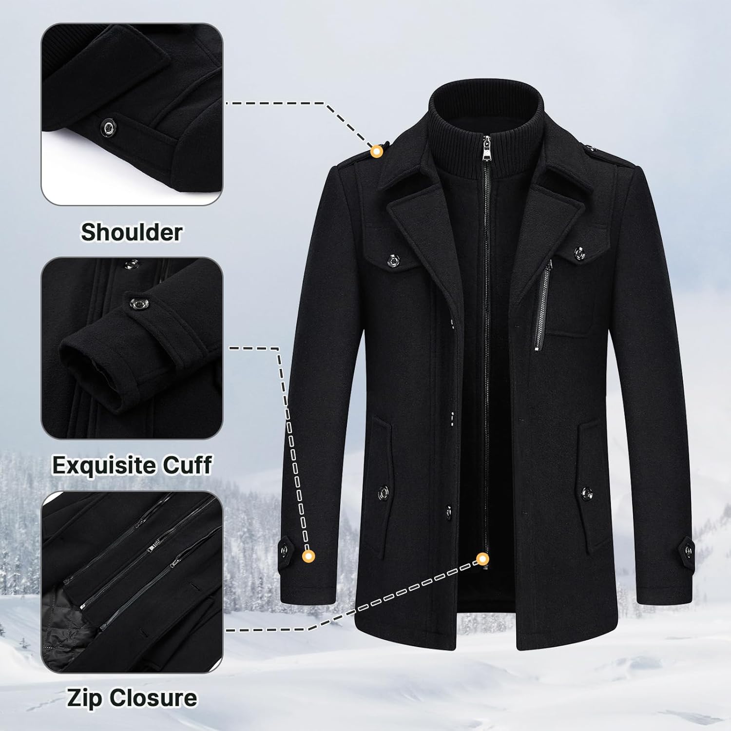 Lamgool Men's Winter Wool Blend Coat Casual Business Single Breasted Peacoat - Image 5