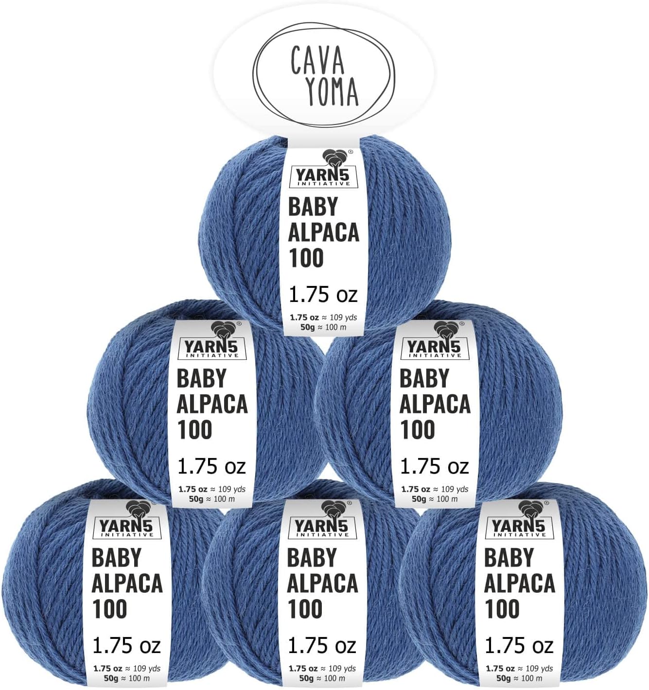100% Baby Alpaca Yarn Light Worsted in 35+ Colors (Itch-Free) #3 DK Weight Yarn for Knitting & Crocheting Set of 6 Skeins (300g, 10,5oz) Hand Selected Quality from Peru - Nighttime Blue