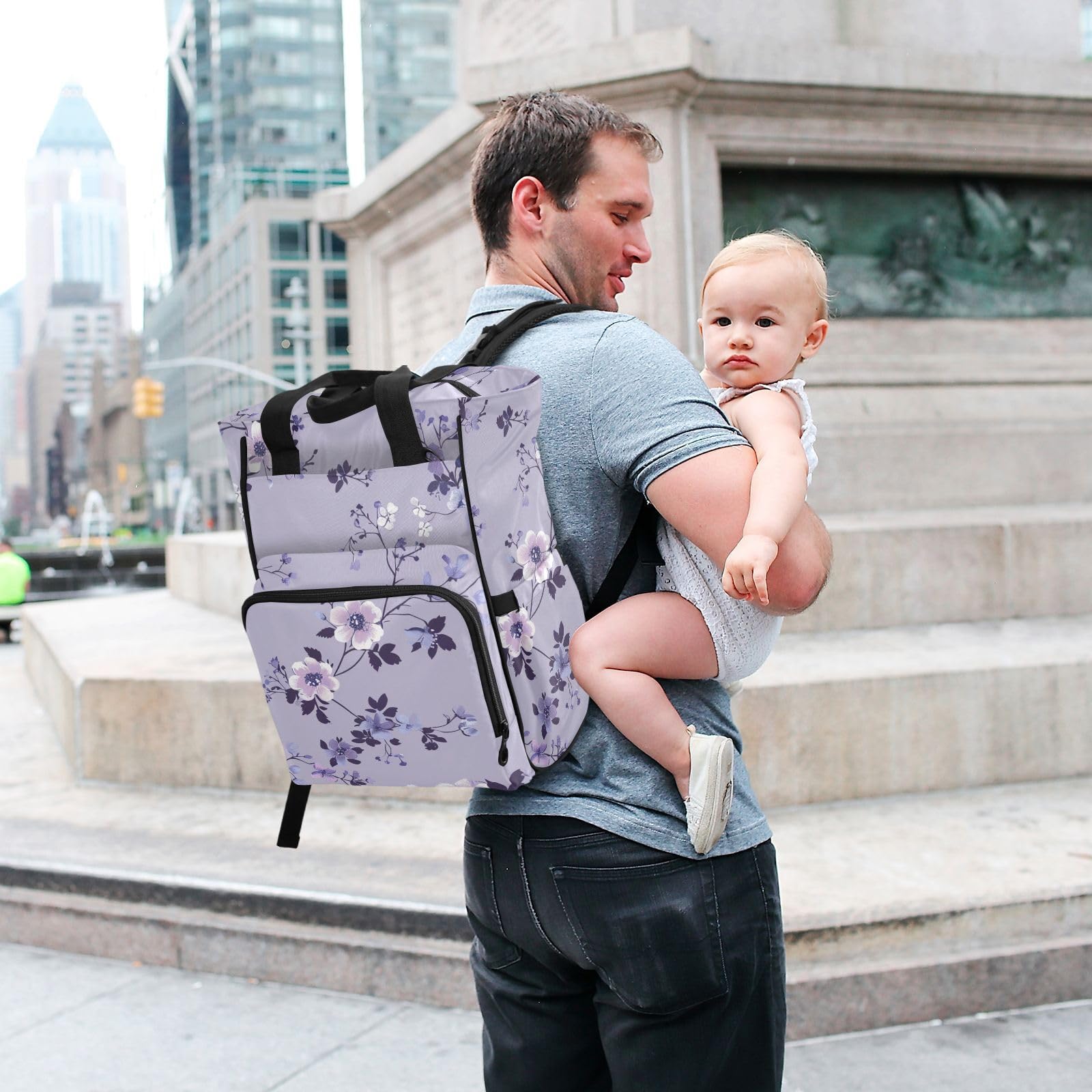 Mochila para pañales para mamás, papás, estilo lento, violeta, vainilla