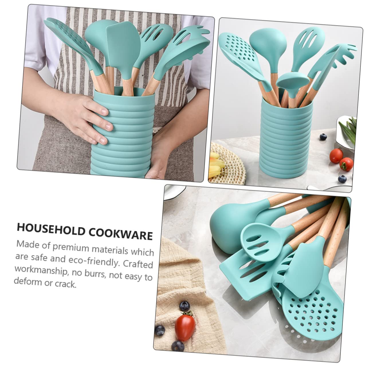 SOLUSTRE 1 Set Creative Kitchen Utensils Set with Handle and Barrel Cyan Ergonomic Design Heat Resistant for Cooking and Baking Essential Cooking Supplies