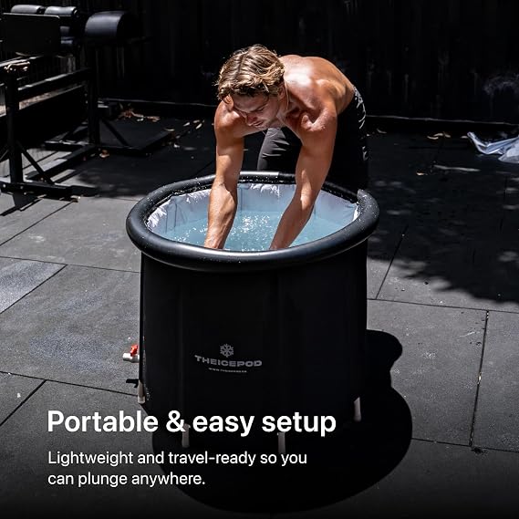 The Pod Company Ice Pod Pro Cold Plunge Tub, 110 Gallon (420L) Inflatable Ice Bath for Adults, Fits Up to 6'7, Insulated, Chiller Compatible, BPA-Free, UV-Resistant Nylon, Dual Drain Hoses