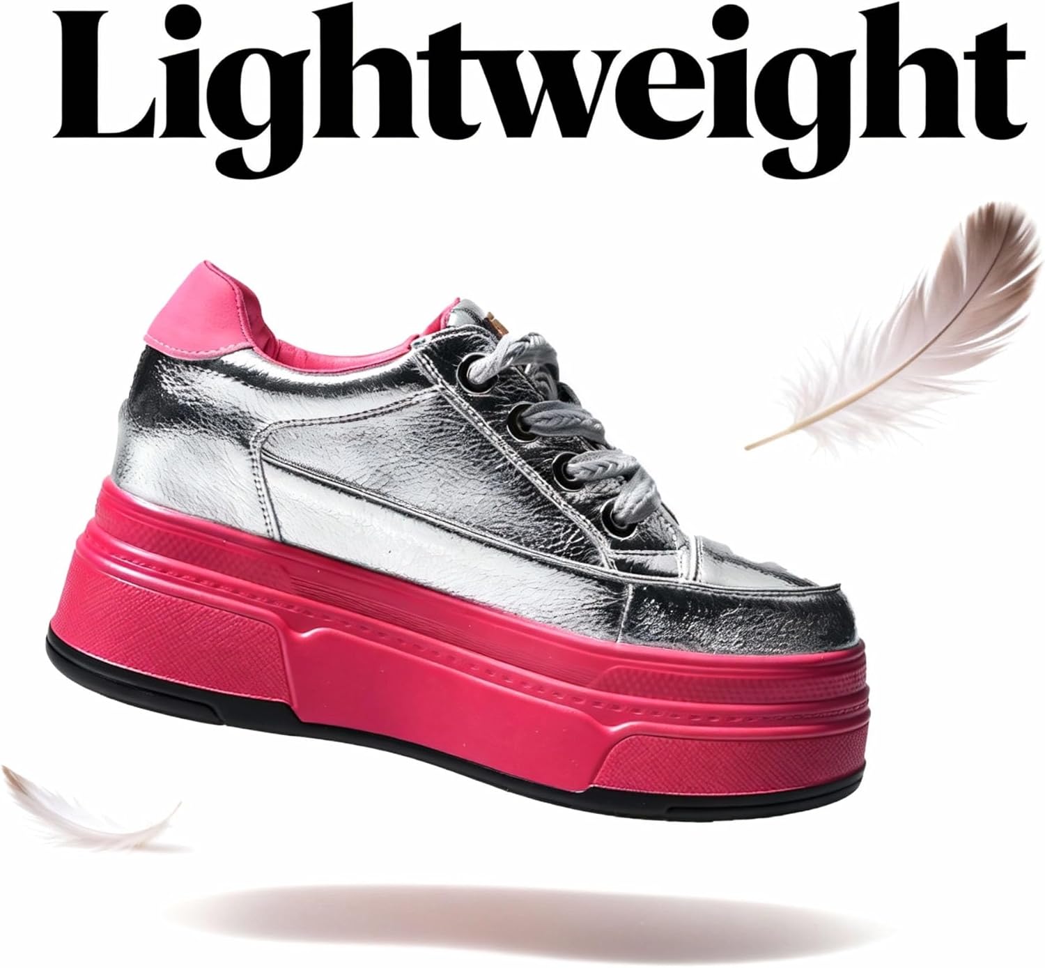 Platform Sneakers For Women - (3 inch-3.5 inch )6cm Heel & 3cm Inner Lift, Comfortable Cushioned Arch Support, Non-Slip Casual Walking Shoes, Microfiber Leather Platform Shoes White Black Red Yellow - Image 5