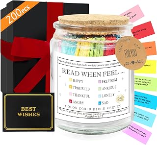Bible Verse Jar 200pcs 8 Emotions for Daily Encouragement,Prayer Jar Confirmation Gift for Teen Girls,Birthday Gift for Mom,Christian & Christmas Gifts for Women,Stocking Stuffer &White Elephant Gifts