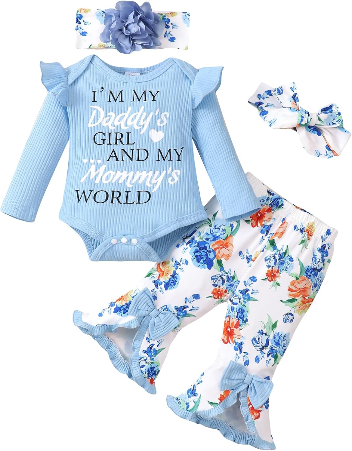 SUNNY PIGGY Newborn Baby Girl Clothes Infant Floral Outfits Bell Bottom Flowerpant Headband 0-18 Months Baby Girl Romper