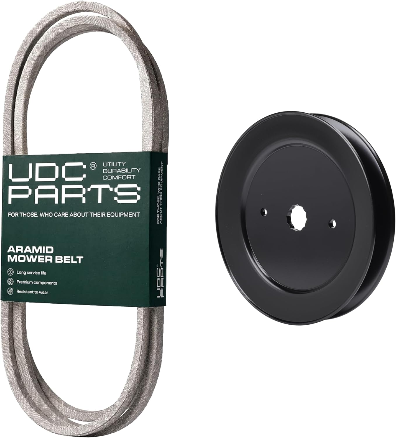 UDC Parts 539114557/532129861 Mower Deck Belt + Idler Pulley/Fits Husqvarna Craftsman Poulan