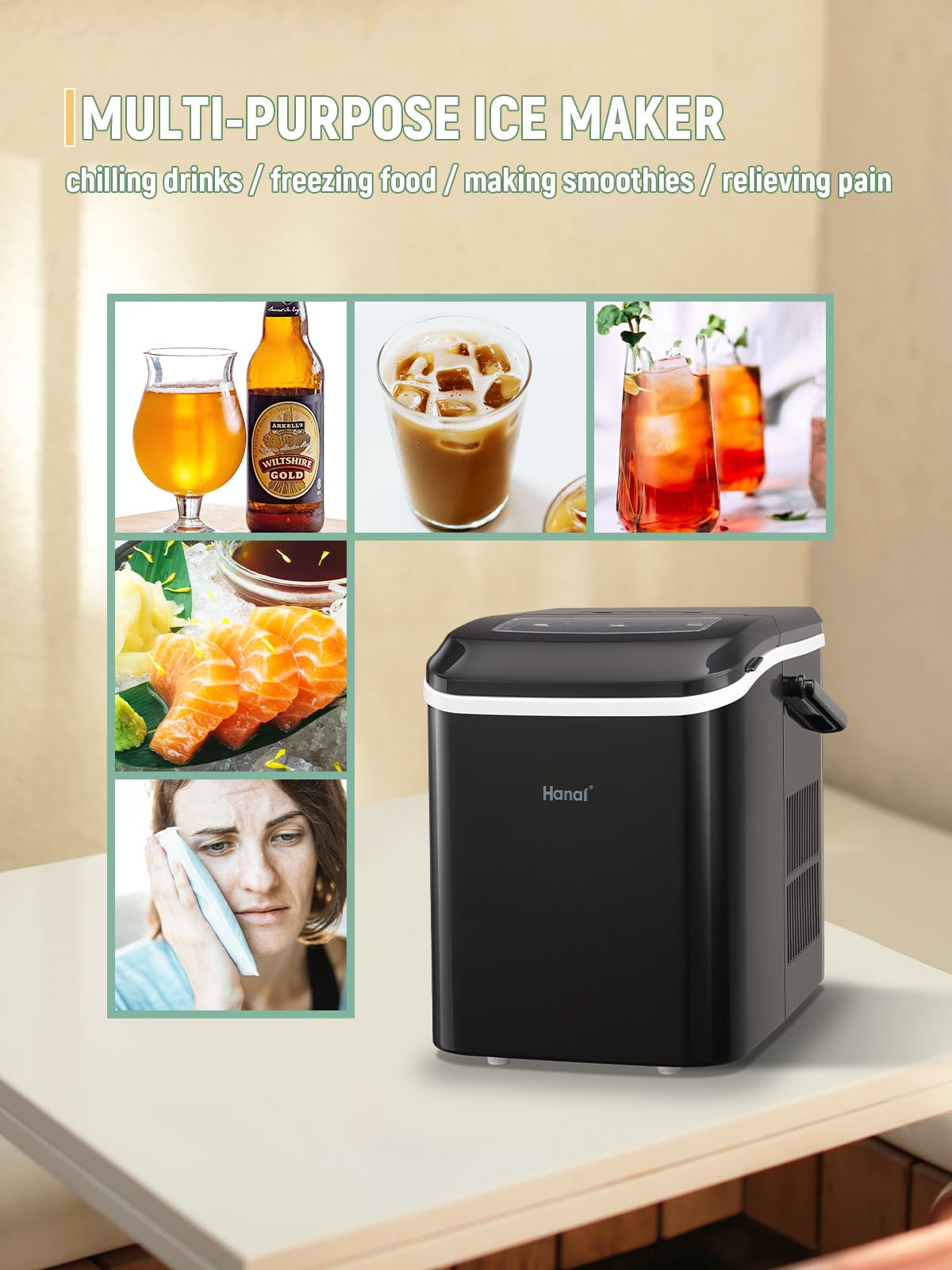WANAI Ice Maker Countertop Portable Ice Maker Machine SelfCleaning
