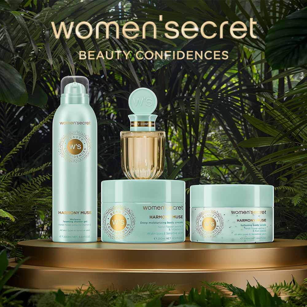 Women'secret Beauty Confidences Harmony Muse Estuche 3 Piezas | Pack Regalo, Crema Corporal 250ml, Gel de Ducha en Espuma 200ml y Aceite Corporal 100ml