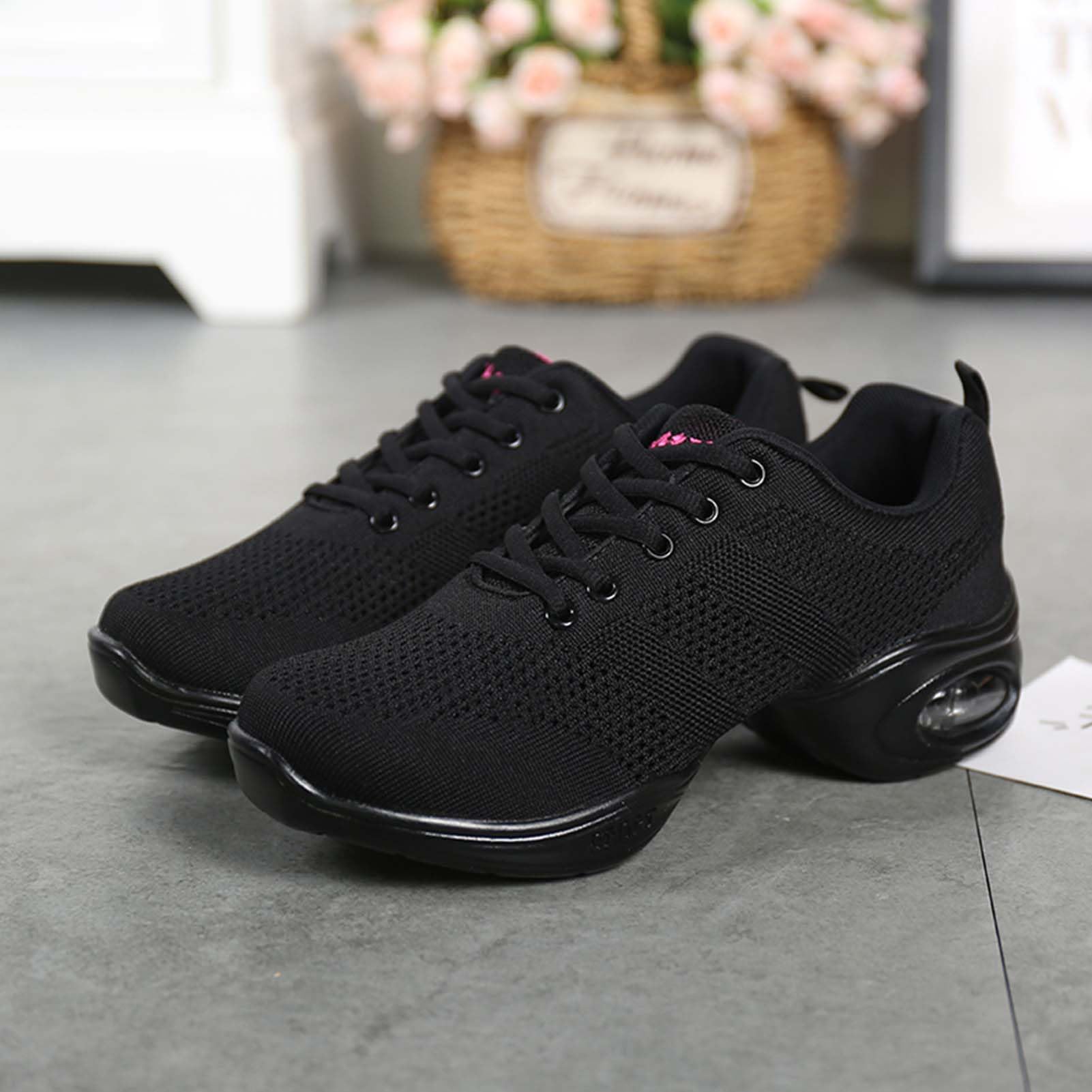 SECHRITE Scarpe da ginnastica da danza jazz, da donna, con lacci e suola divisa