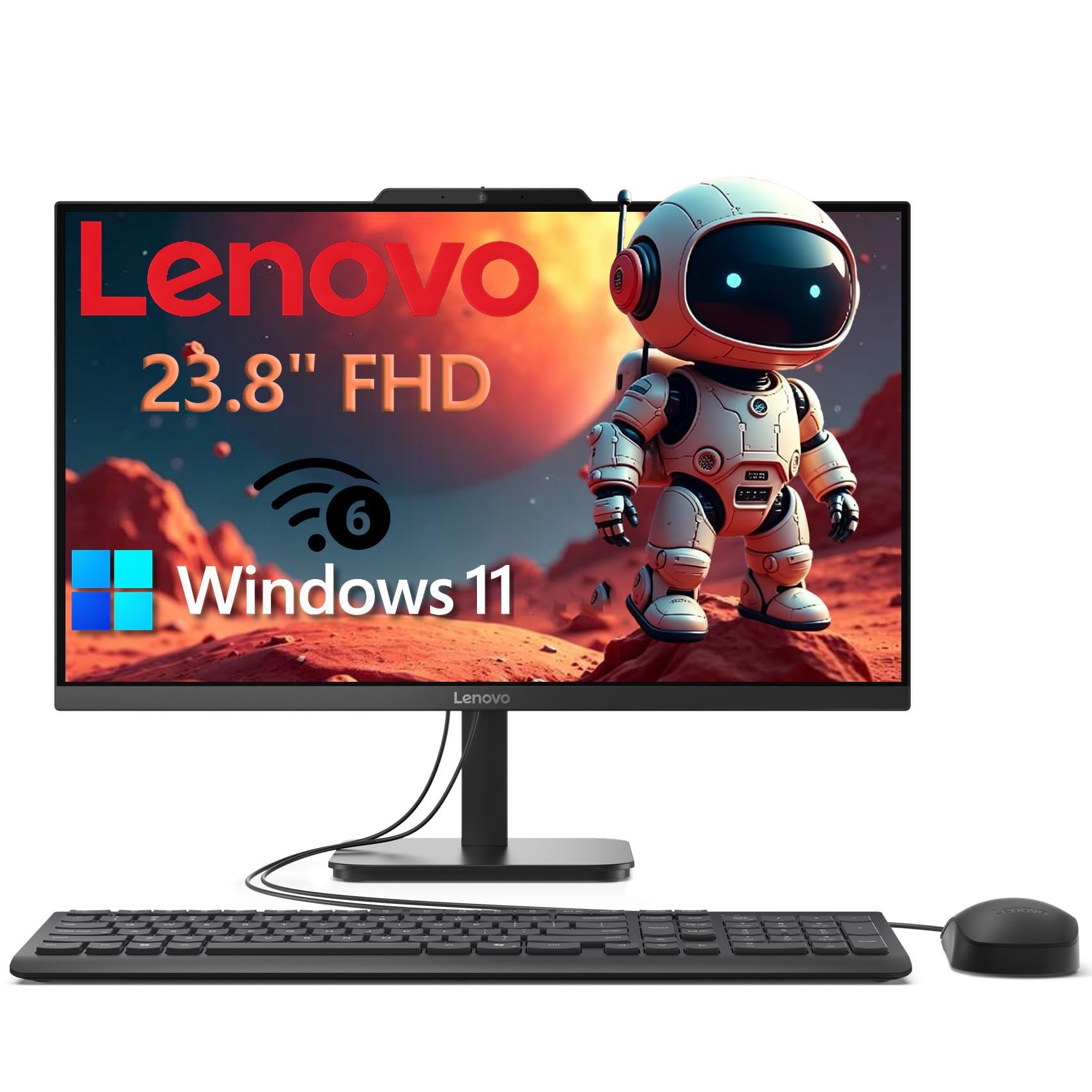 Lenovo 23.8" Intel 4-Core 8GB 256GB SSD All-in-One Desktop Computer | FHD AIO Display, WiFi 6, Windows 11, 2026 Edition, Home Office, Everyday Tasks