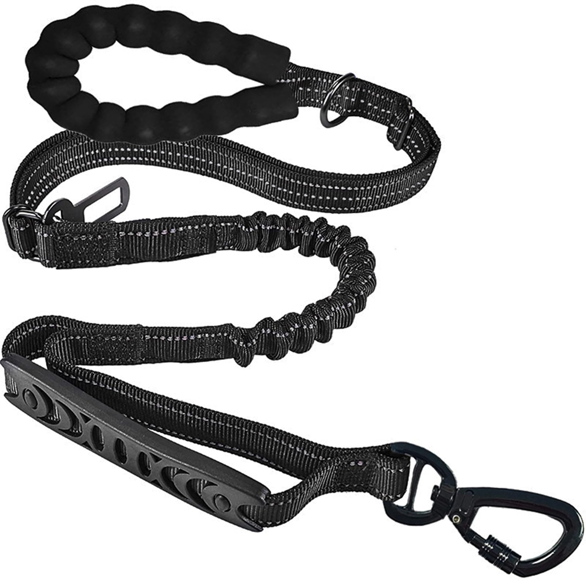 Bungee Dog Lead – Anti-Pull Training Leash with Reflective Threads, Traffic Control Handle & Car Seat Belt Buckle, Adjustable Anti-Shock Elastic – Heavy Duty Harness for Small, Medium & Large Dogs