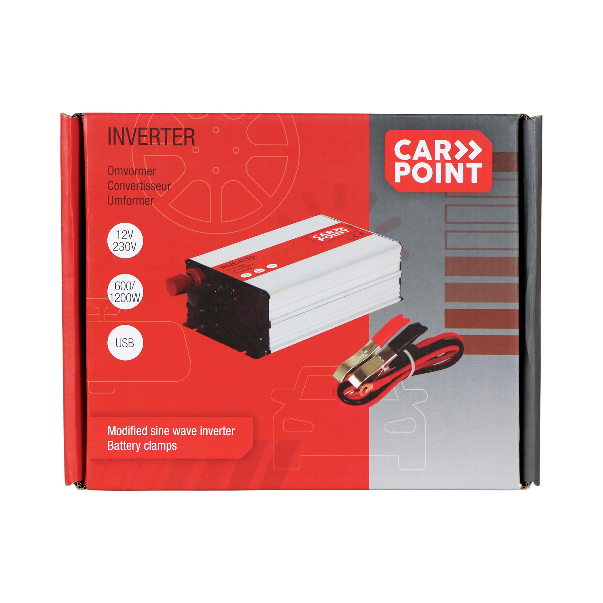 Carpoint 0510352 przetwornica 12 V >230 V 600 W zaciski do akumulatora