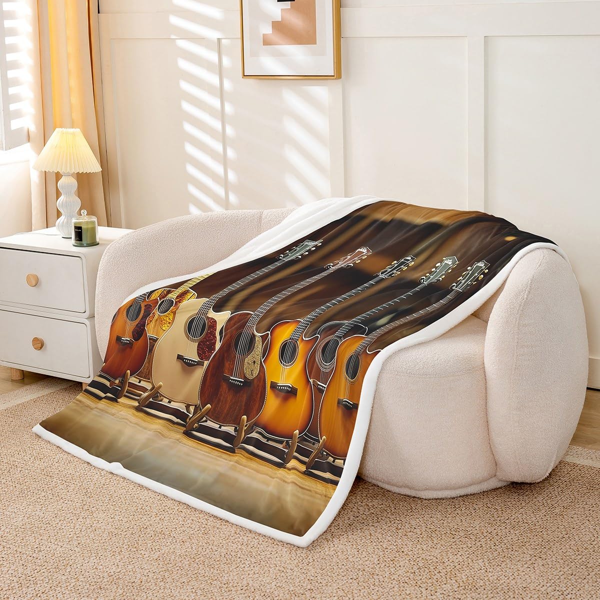 Coperta a tema chitarra strumento musicale Rock Roll coperta per ragazzi musica country occidentale super morbida rughe tappeto Sherpa tappeto artistico amante della musica regina 228 x 228