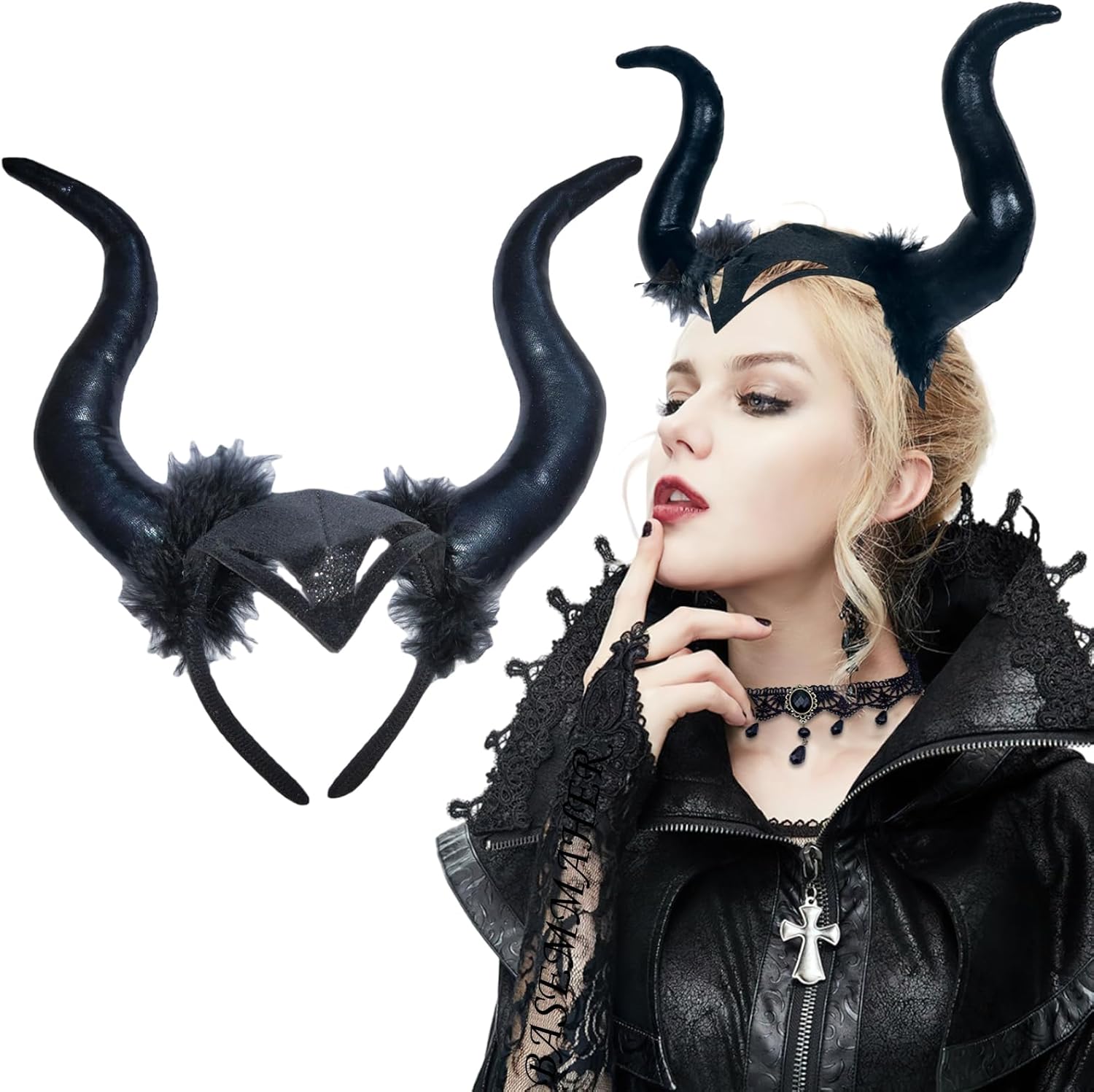 Devil Horns Headband Halloween Black Cosplay Horn Hair Hoop Gothic Headwear Horns Headpiece Demon Horn Hair band Dress Up Hair Accessories for Women Girls Halloween Party Costume Accessory