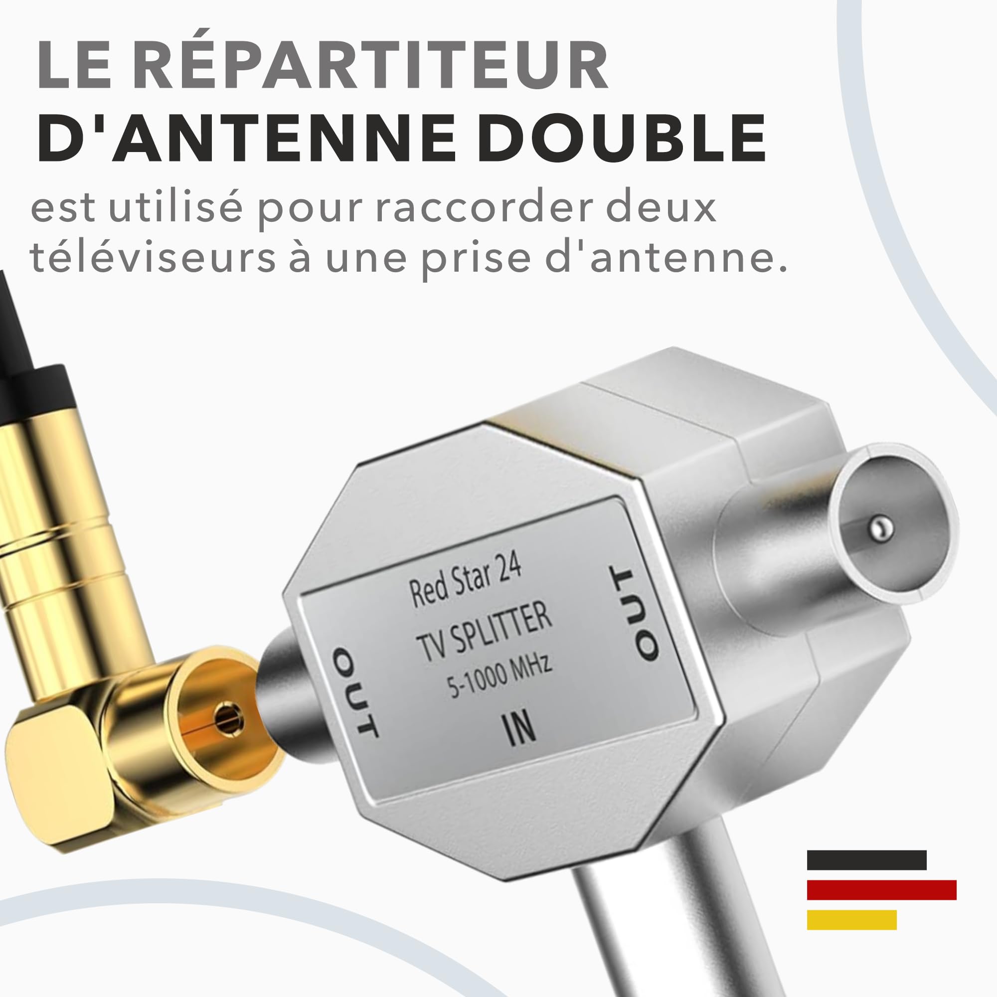RedStar24 répartiteur d'antenne 2 voies T-Adapter Splitter TV DVB-T 5-1000 MHz