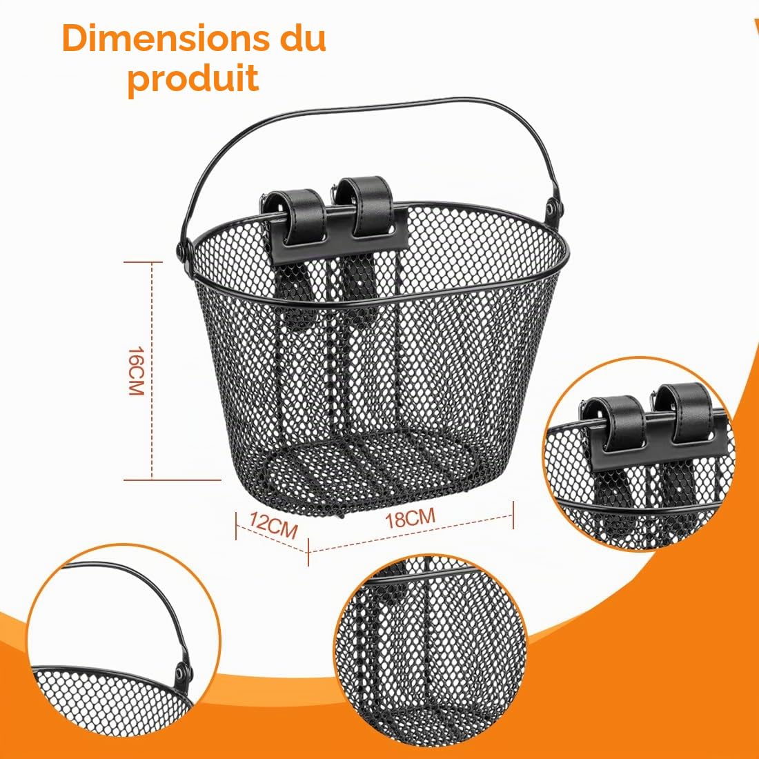 LOMUG Panier de vélo pour enfants, panier de vélo avant en métal pour filles et garçons, panier de guidon amovible avec fixation rapide, cadeau pour enfants, idéal pour la plupart des vélos pour