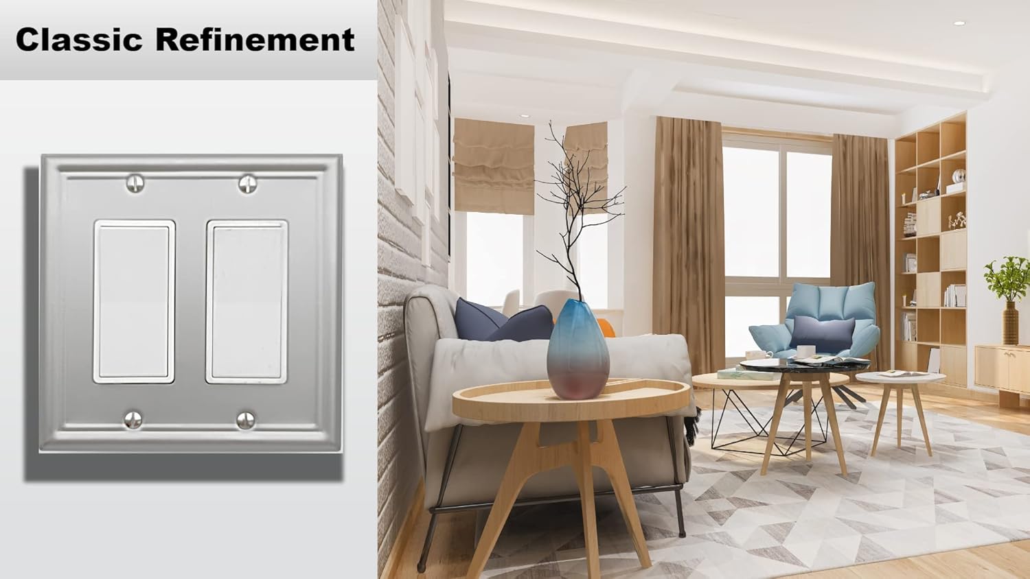 OKAWYC Double Decorator Light Switch Cover Luca Metal Wall Plate, 2-Pack Brushed Nickel 2 Gang Double Rocker, for Receptacle Dimmer Switch GFCI Outlet, Switch Cover Decorative Wallplate, Durable