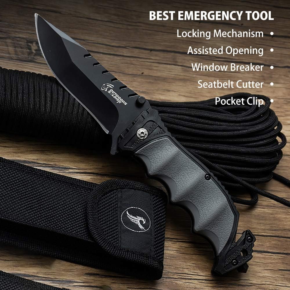 NedFoss Pocket Knife for Men, Multitool Folding Knife with Glass Breaker, Seatbelt Cutter, Survival Knife with Clip for Emergency Rescue Situations, Home Improvements
