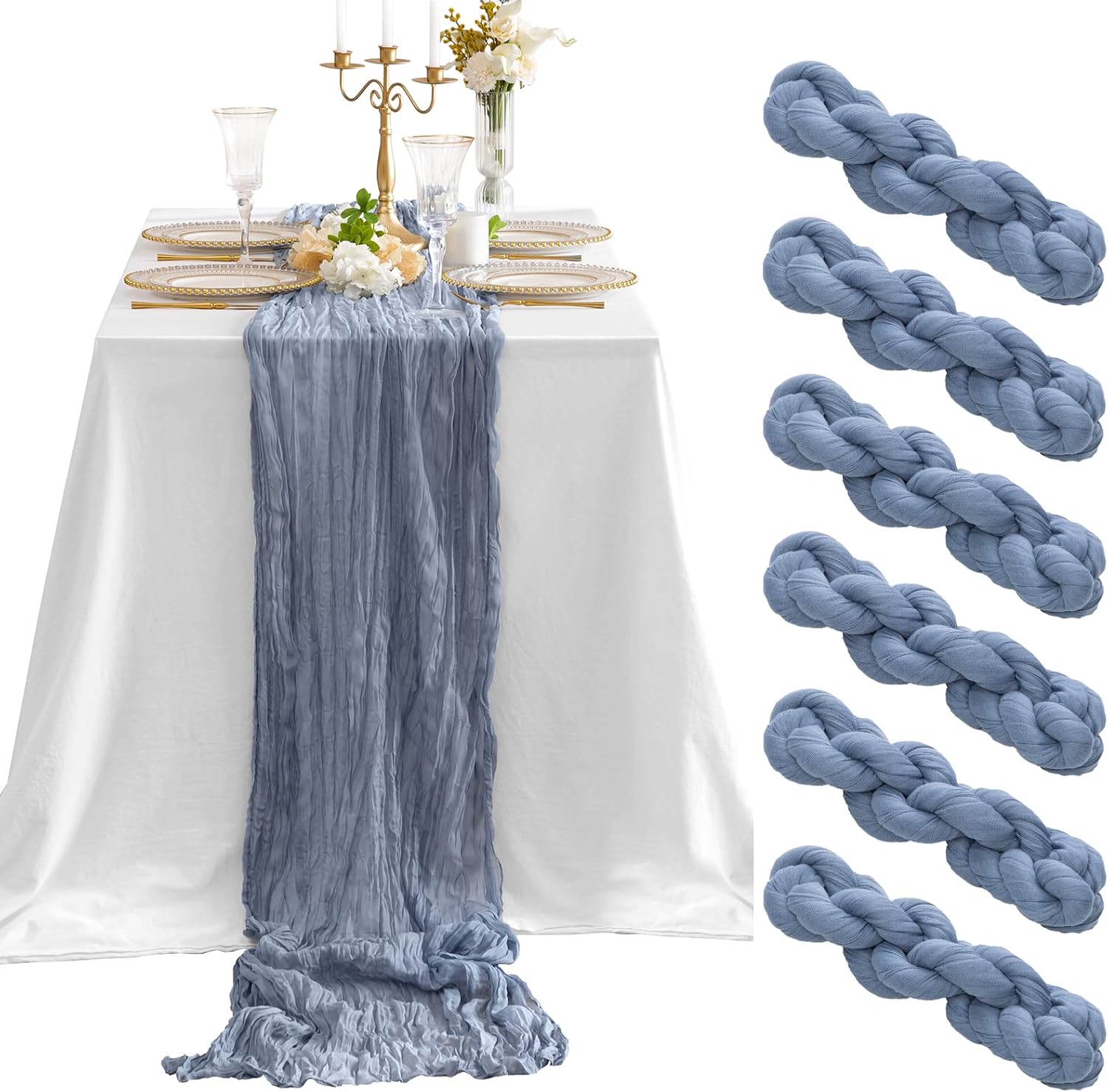 SAJOO Dusty Blue Cheesecloth Table Runner 10FT Boho Gauze - View #10
