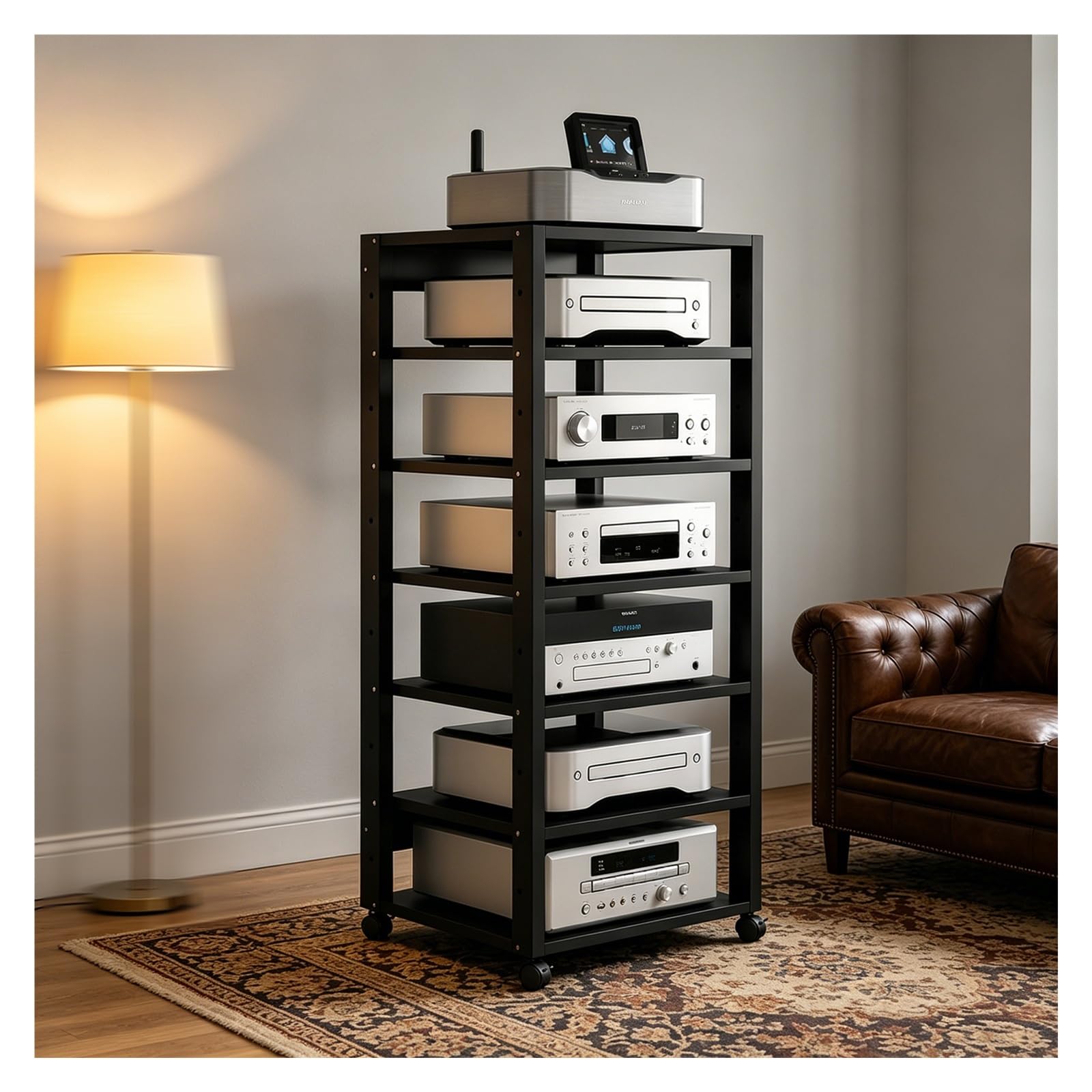 Armoire support stéréo noir grand centre multimédia audio