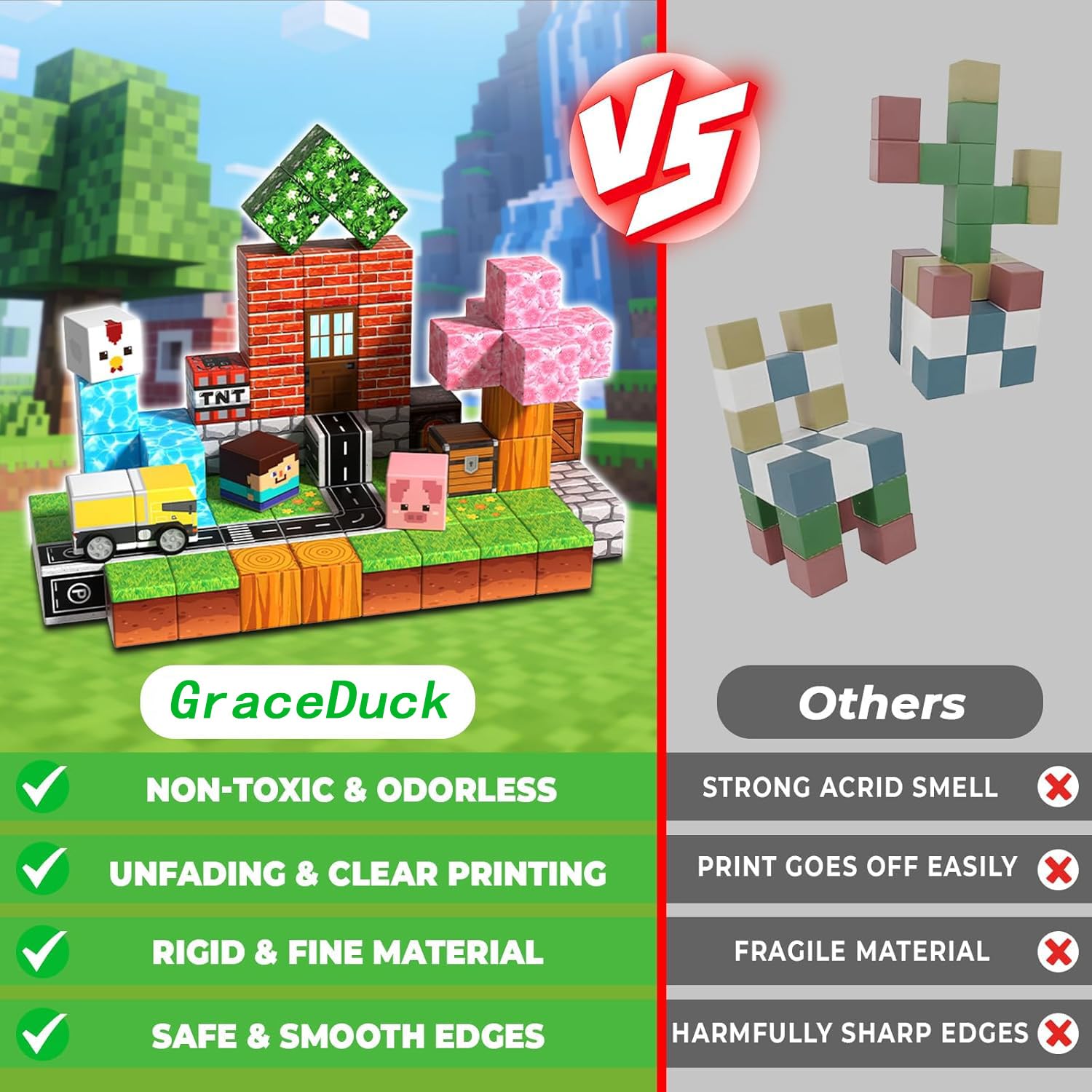 GraceDuck Costruzioni Magnetiche per Bambini 100 Pezzi Prateria e Strada Giocattoli Magnetici Creativi Montessori Costruzioni Magnetiche da 3-9 Anni Ragazzo e Ragazza Cubi Magnetici Regali di Bambini