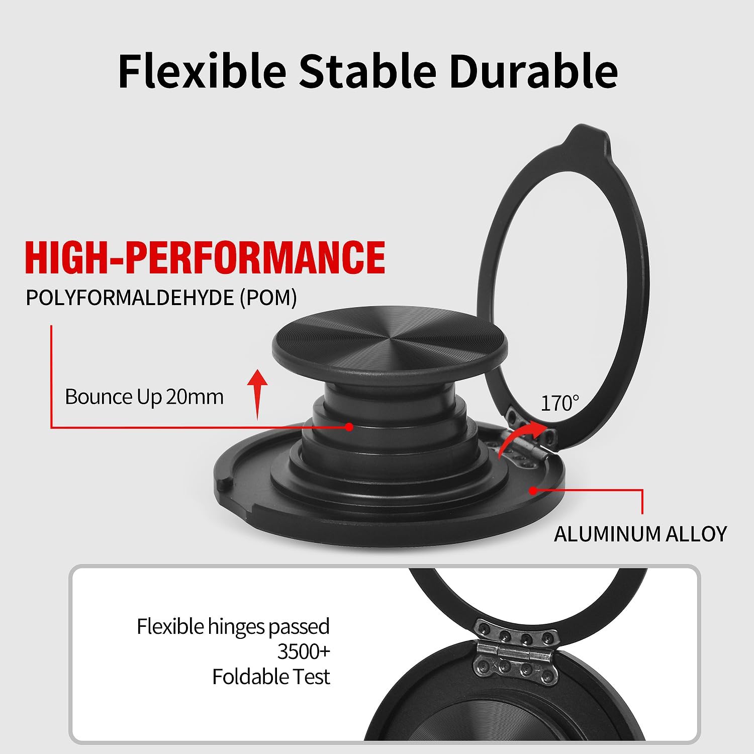 LUCKY BEAN Cell Phone Grip for Magnetic with Kickstand, Secure Hold for iPhone Magnetic Cases, Adjustable Foldable Desktop Phone Holder Cradle Dock Compatible (Black Stainless Steel)
