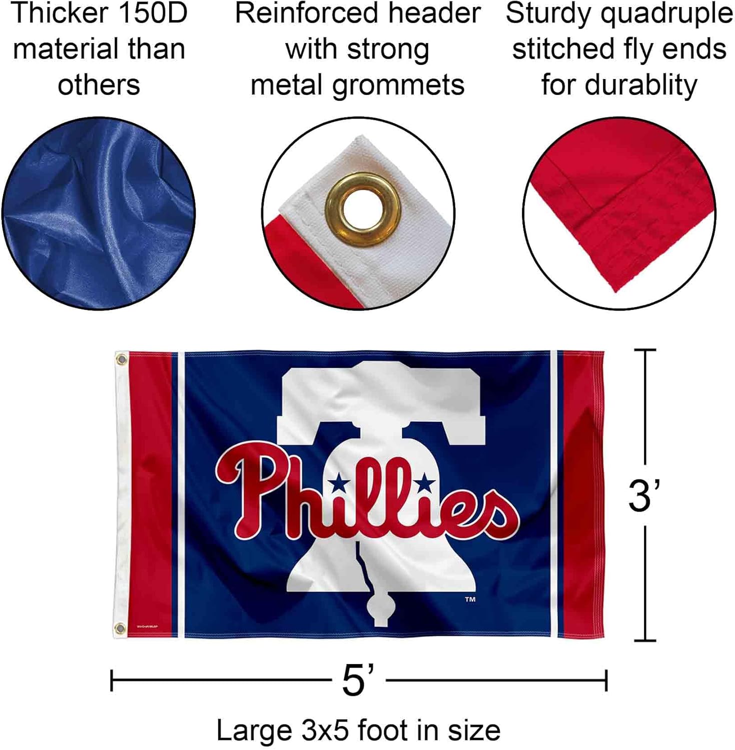 Philadelphia Baseball Bell Flagpole and Bracket Holder Set