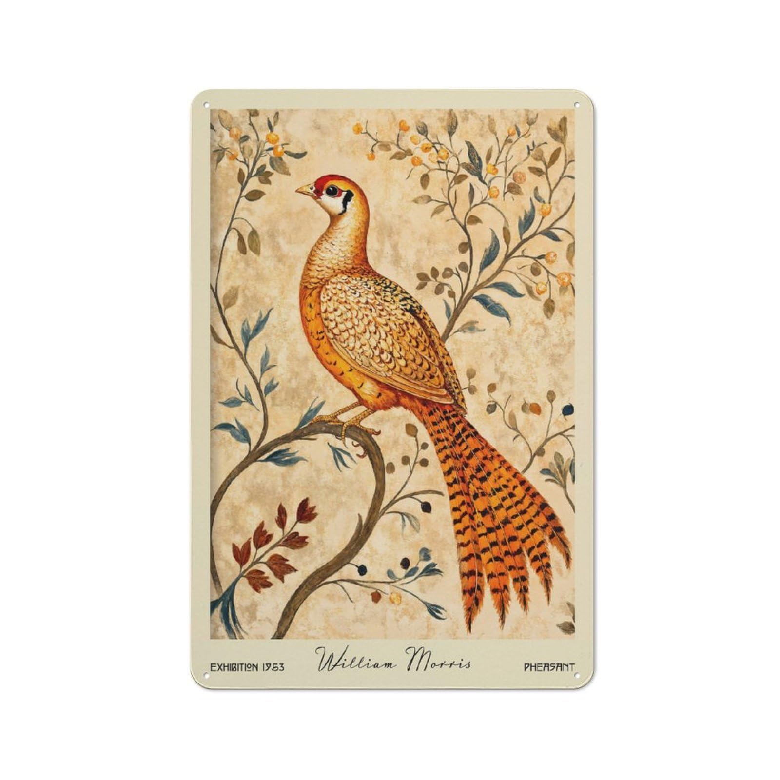 Junmoney Style-24 For Guest Room Or Hallway, William Morris Pheasant Botanical Retro Metal Wall Sign 30X20cm, For Vintage Wall Decor Fans, For Metal Sign Collectors