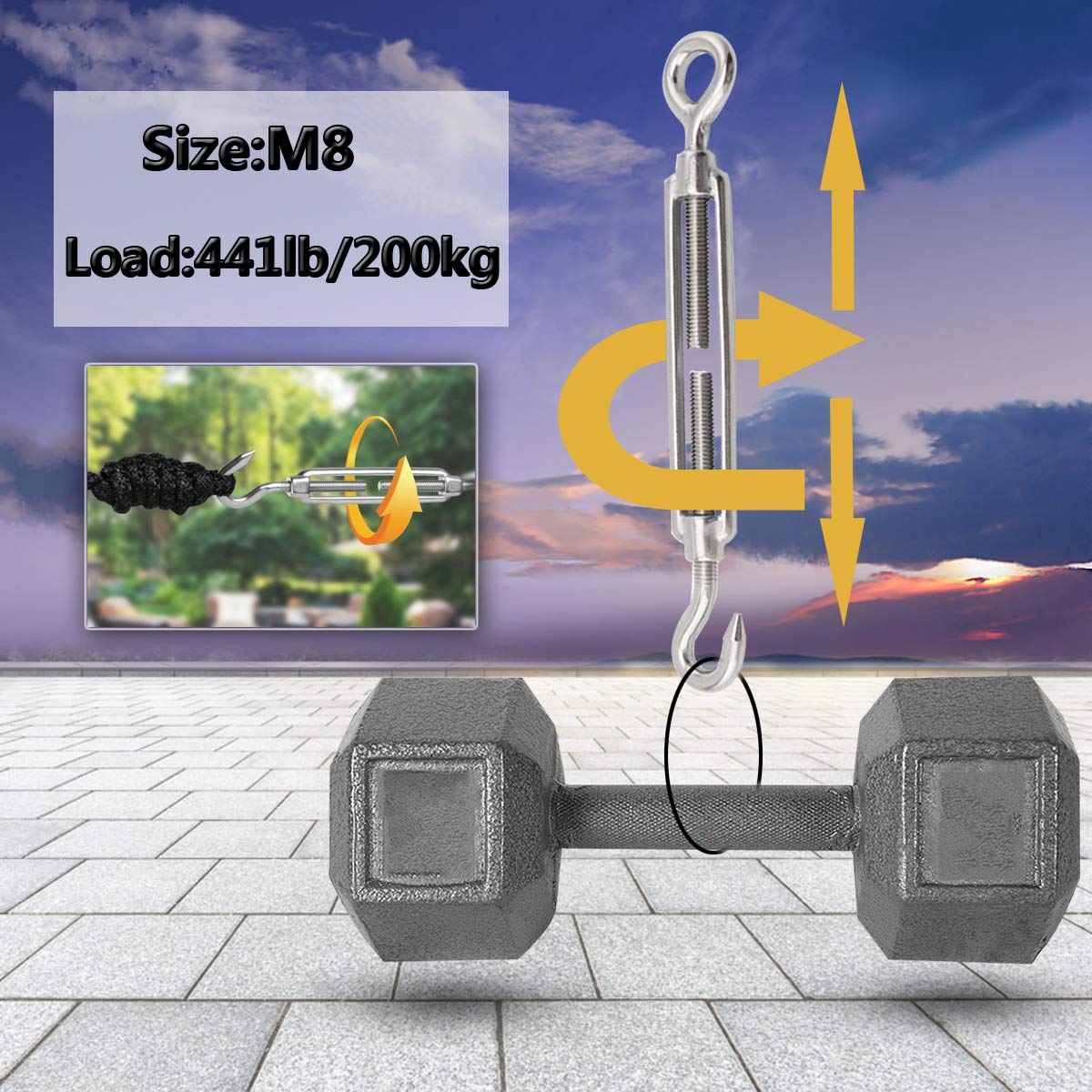 Kit de tensor de cuerda de alambre antioxidante de acero inoxidable 304 M5 M8 M10, gancho resistente para parasoles, cables, instalación de tienda de campaña, luces al aire libre