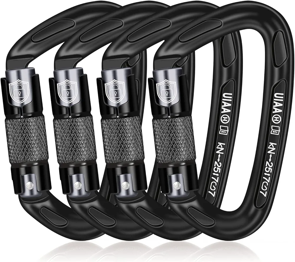 BEIFENG 25KN Auto Locking Carabiner - UIAA Certified Heavy Duty Climbing Carabiners for Rock Climbing, Camping, Rappelling, Hunting, Rescue Equipment - Professional Carabiner Clips (Black)