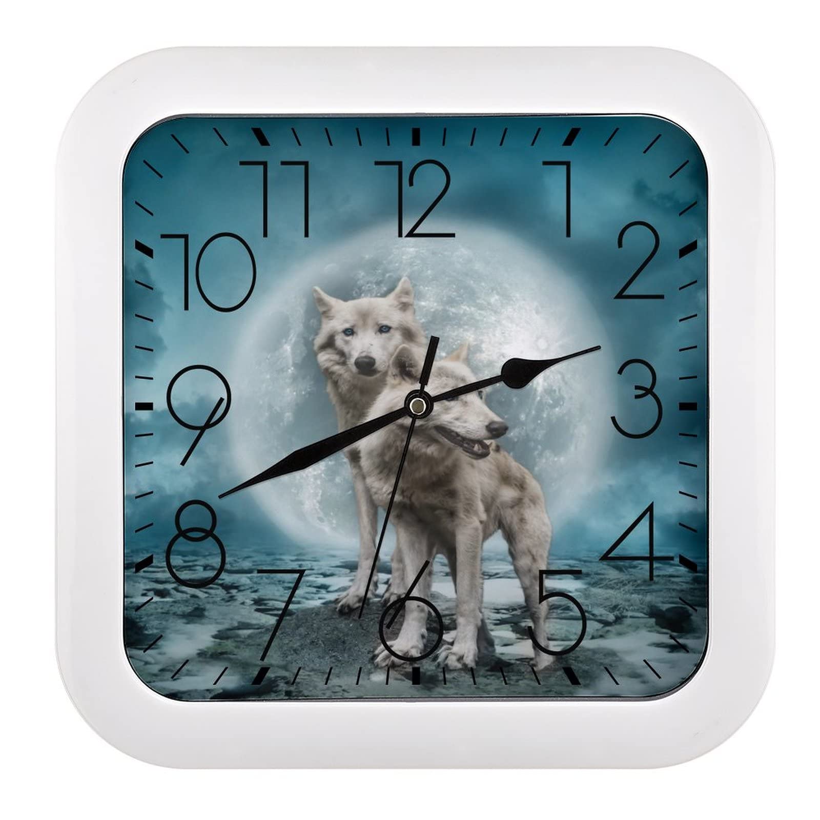 Horloge murale carrée loup au design élégant de 26cm pour le salon