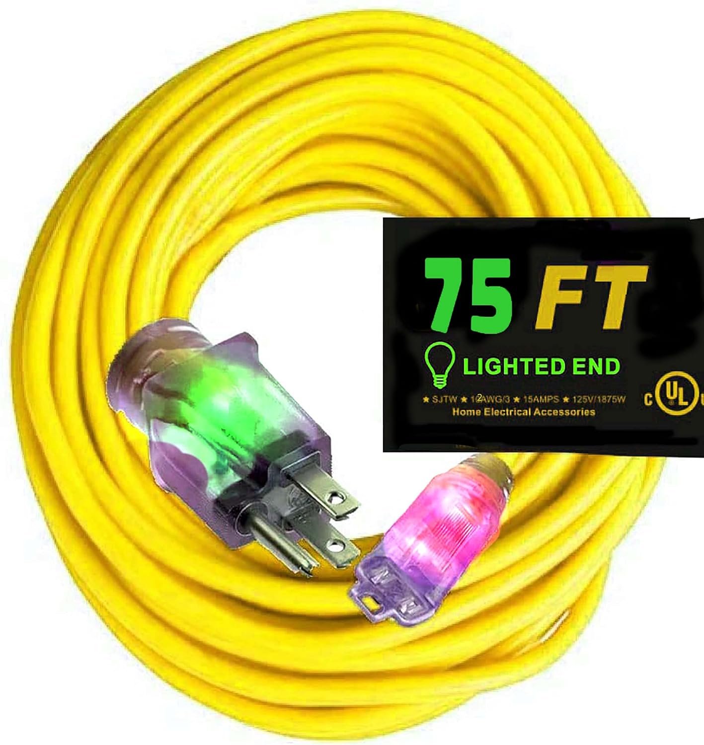 pizety 12/3 Heavy Duty Extension Cord 75 ft 12 Gauge Extension Cords Rated up to