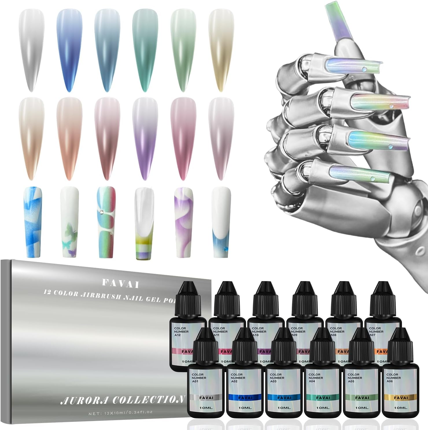Airbrush Gel Nail Polish,12 Chrome Color, Polish Air Gel Set, Metallic Shades, Iridescent, No Dilution,Acetone-Free,French Manicure,Ombre Nail Art