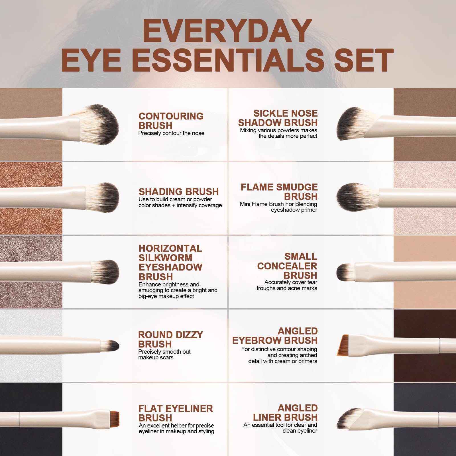10-teiliges Augen-Make-up-Pinsel-Set, professionelle Lidschatten-Pinsel mit Reiseetui, verbesserte und grundlegende Pinselformen, weiche vegane Borsten, umweltfreundlicher Griff zum Verblenden