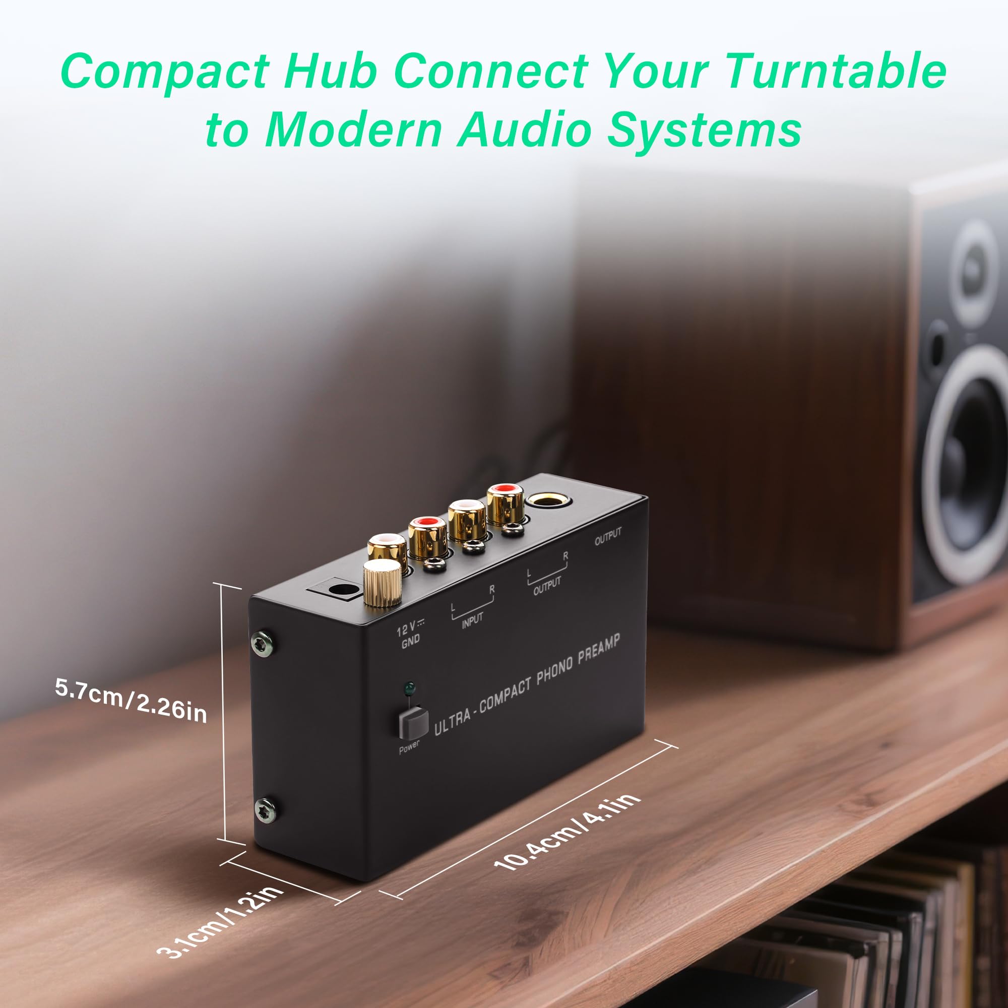 SinLoon PP400P Phono Preamp z podwójnym wyjściem RCA i ¼ cala, przełącznik zasilania, niski poziom szumów, czarny