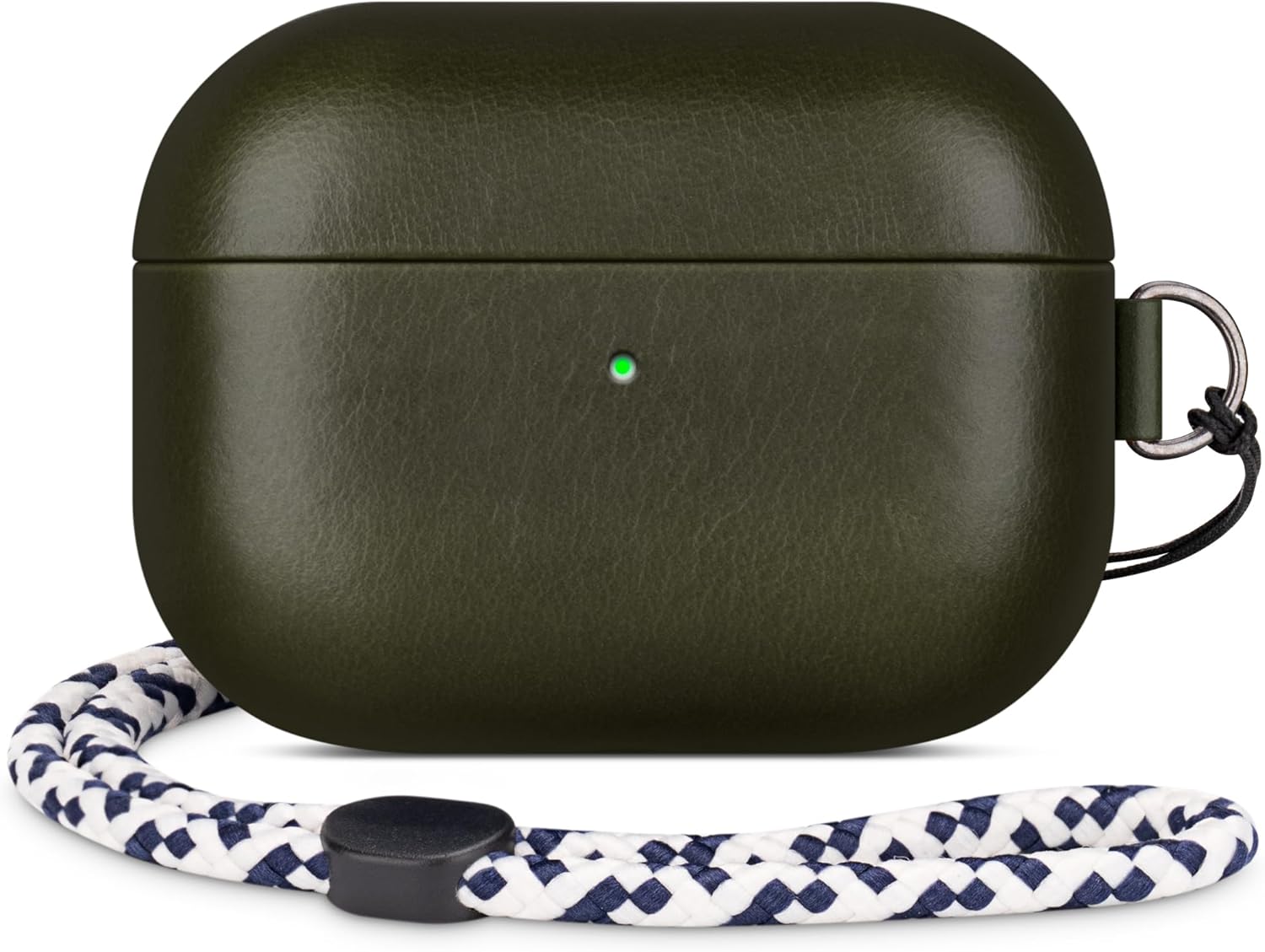 Leather Case Compatible with AirPods Pro 2, Sync Button, D Clip Design with Hand Lanyard, Genuine Leather Case for AirPods Pro 2nd Generation(2022-2024),Elegant Style, Green