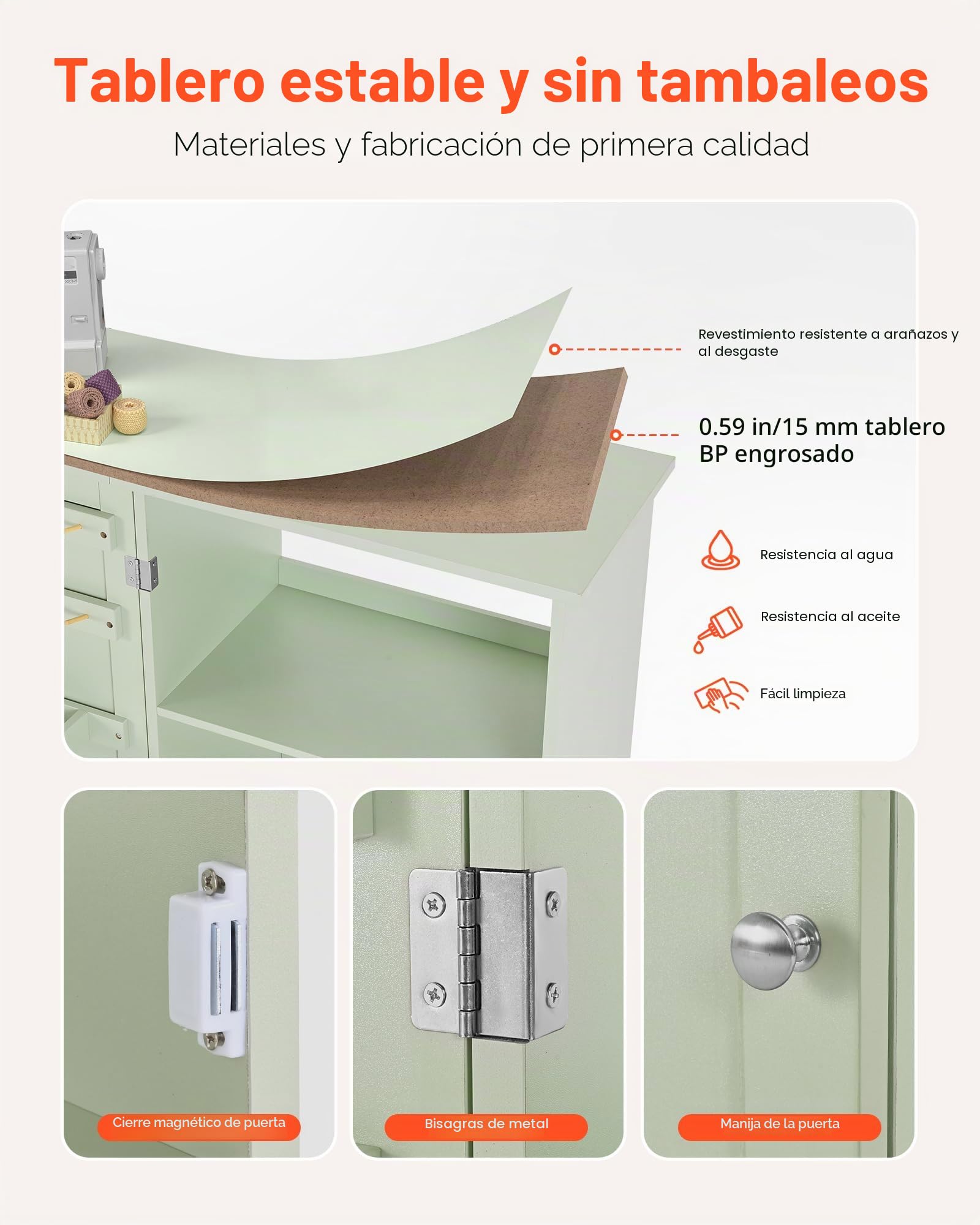 VEVOR Mesa de Costura Plegable, con Diseño Compacto, Compartimentos de Almacenamiento, Abrazaderas de Madera y Cierre Magnético, para Estudio de Moda, Estudio de Arte y Hogar, Color Verde Claro