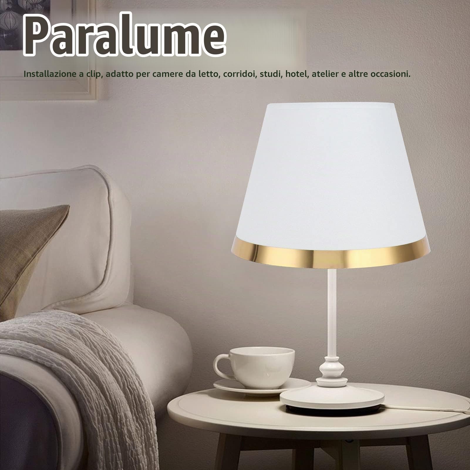 Paralume in Tessuto Moderno Stile Europeo per Lampada da Tavolo E27 - Luci Morbide Camera da Letto Soggiorno Ufficio Dormitorio Facile Installazione (Bianco)