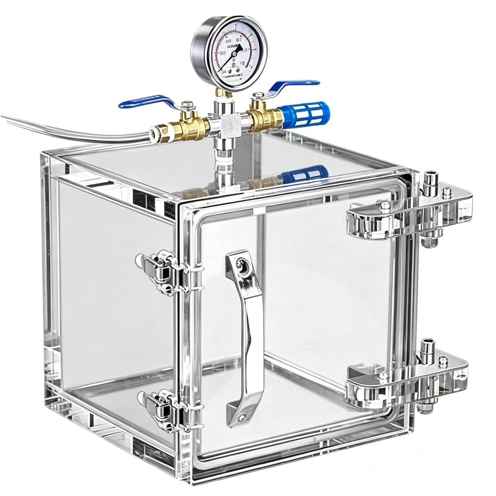 Vakuum-Entgasungskammer aus Acryl, Labor-Handschuhbox aus Acryl mit Manometer, Vakuum-Exsikkatorschrank für Labor und Industrie 20x20x20cm