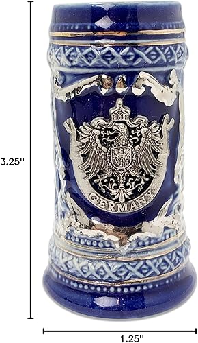 Miniatura 2 de Essence of Europe Gifts E.H.G Alemania Alemania Eagle Medallón de Metal Mini Cerveza Azul Vaso de chupito de cerámica