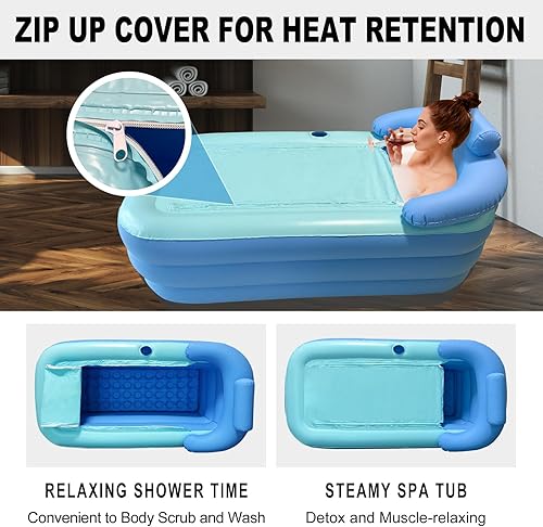 Miniatura 6 de HotMax Bañera inflable para adultos con bomba de aire eléctrica y almohada de baño para ducha, spa y apartamento, bañera plegable portátil