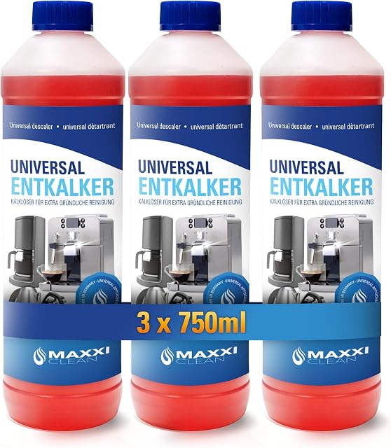 Maxxi Clean Red Power Descaler, Limescale Remover & Cleaning Agent for Cleaning Coffee Machines, Coffee Machines, Irons & Kettles, 250 ml 3x 750 ml mit Farbindikator