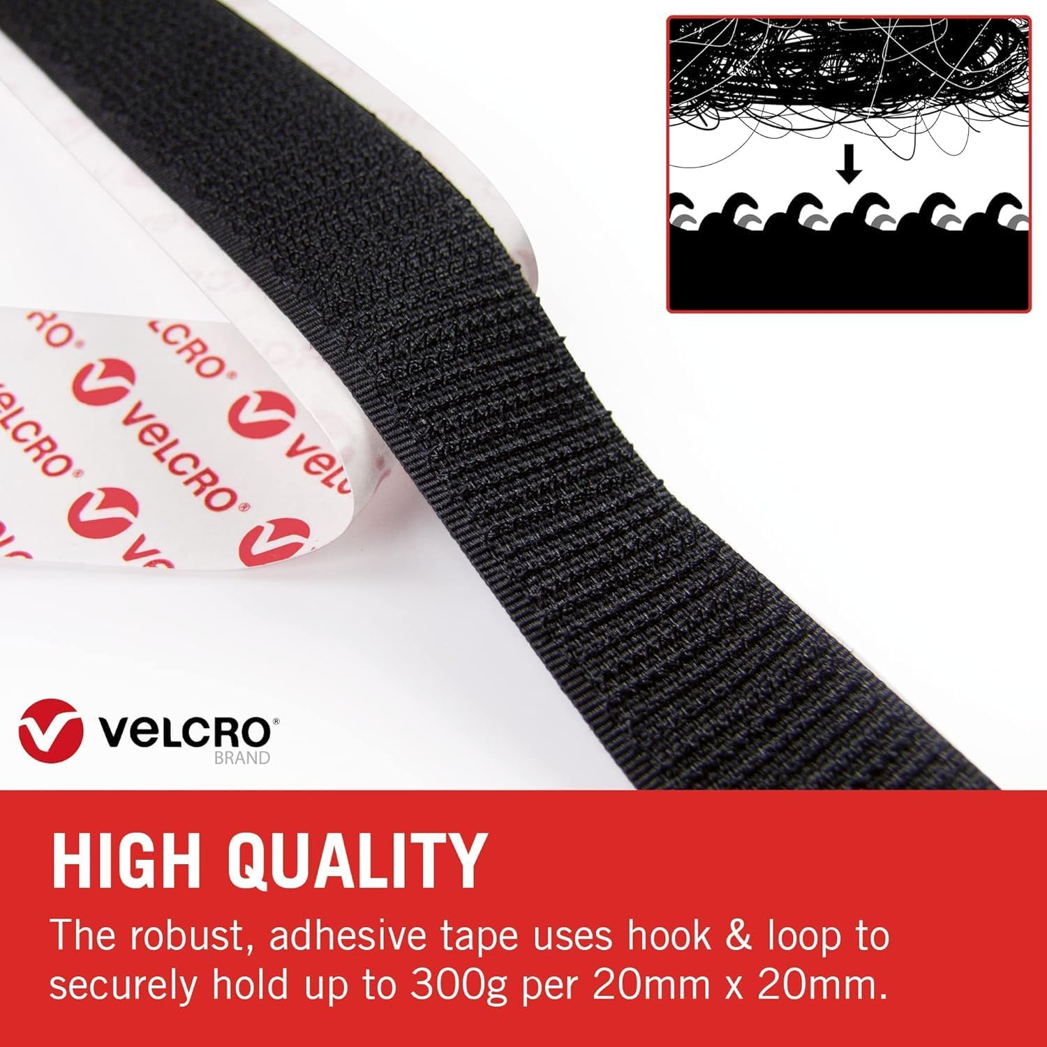 Velcro Brand | Stick On Tape | Cut-to-Length Strong Hook & Loop Self Adhesive Sticky Tape Perfect for Room Décor & Home, Office, Garage Use | Black | 20mm x 7.5m