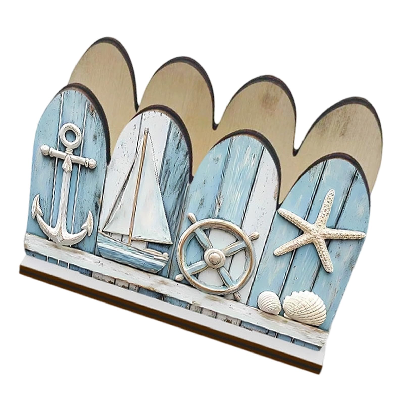 Jazuaiao Wooden Nauticals Themed Napkin Holder with Lighthouses Shell and Starfishes Design for Coastals Home Decoration Wood Napkin Rack Wooden Holder Wood Rack