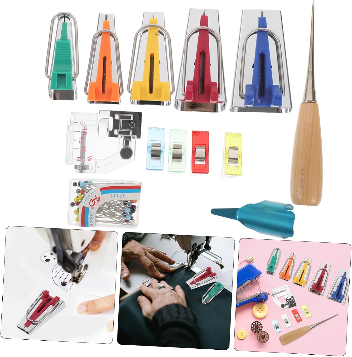 Anneome 1set Bias Tape Maker Kit Bias Binding Tool for Quilting Sewing Thimble Creative Design for Handmade Projects Fast Convenient Binding