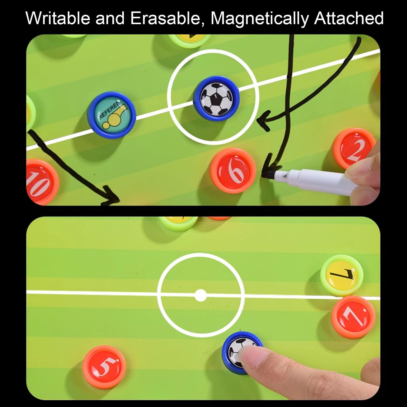 Fußball Taktiktafel, Fussball Taktiktafel, Strapazierfähiges Leder, Doppelseitig mit Linien for das Gesamte und das Halbe Spielfeld, Aufhängen