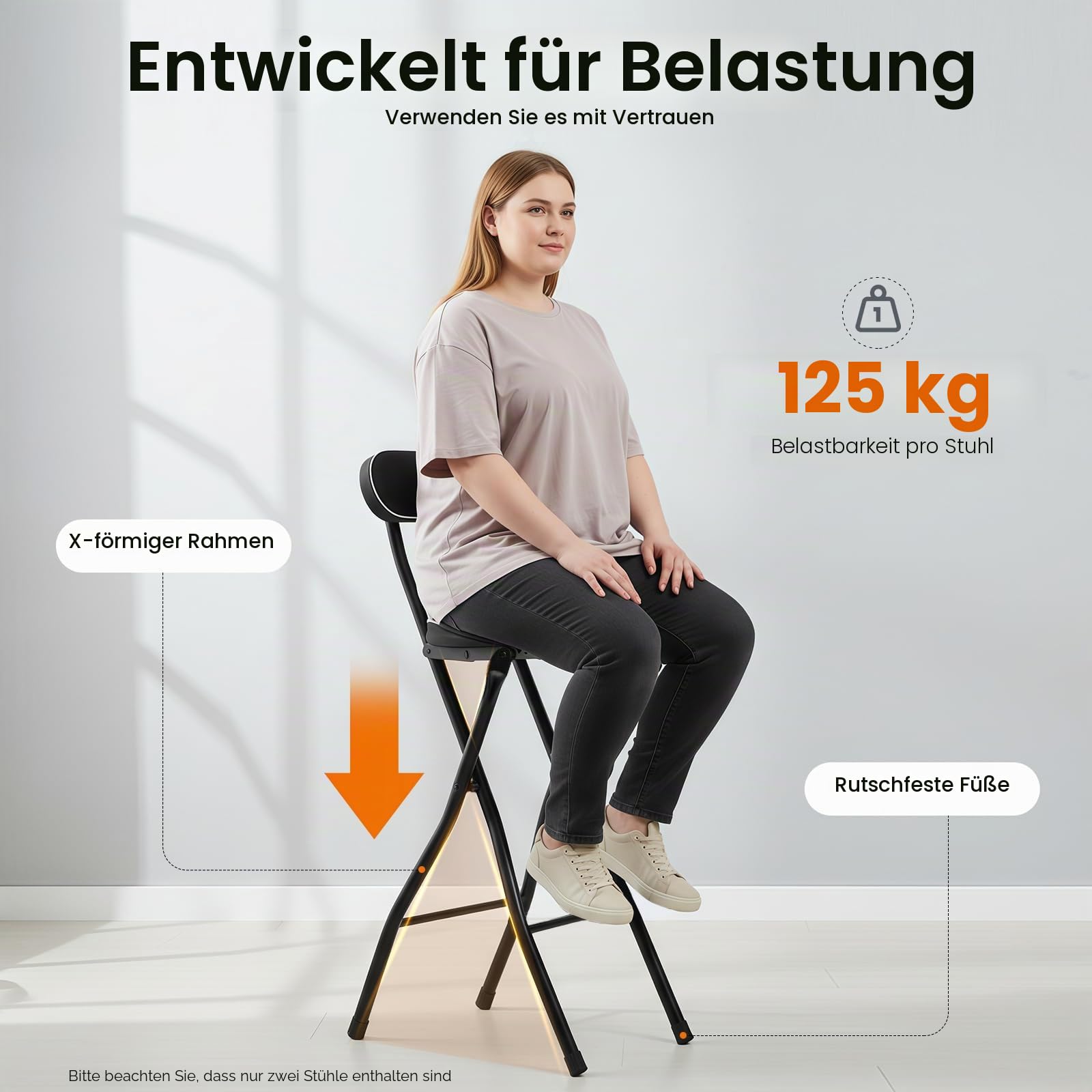 Klappbar Barhocker, 2er Set Bar Hocker mit Lehne, Klappbarer Stehhocker für Bar und Tresen, Jeder Stuhl Belastbarkeit 125kg, Schwarz