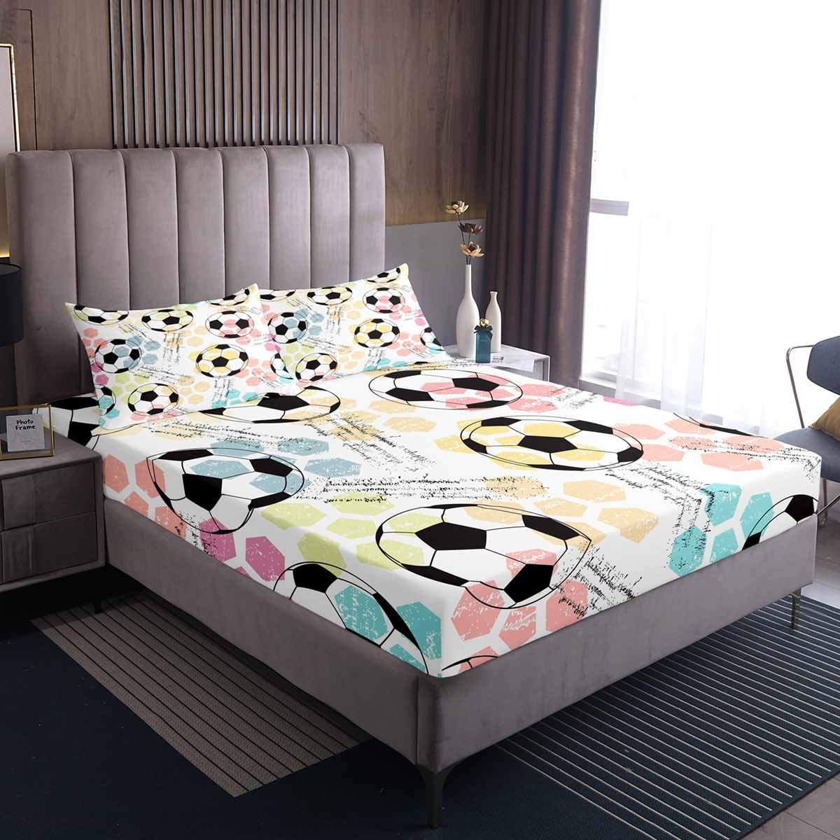 Set di biancheria da letto con lenzuolo con angoli colorati triangolari per letto king size, rosso, blu, verde, giallo, geometrico, nero, bianco, geometria, per bambini, ragazzi, ragazze, 2 federe
