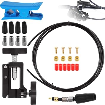 25Pcs 2500mm Bike Hydraulic Brake Hose Kit with Needle Driver Insertion Tool and Hose Cutter for Shimano BH59 System, Include 4 Press screws/4 Sleeves/6 Caps/4 Olive Head/4 Inserts