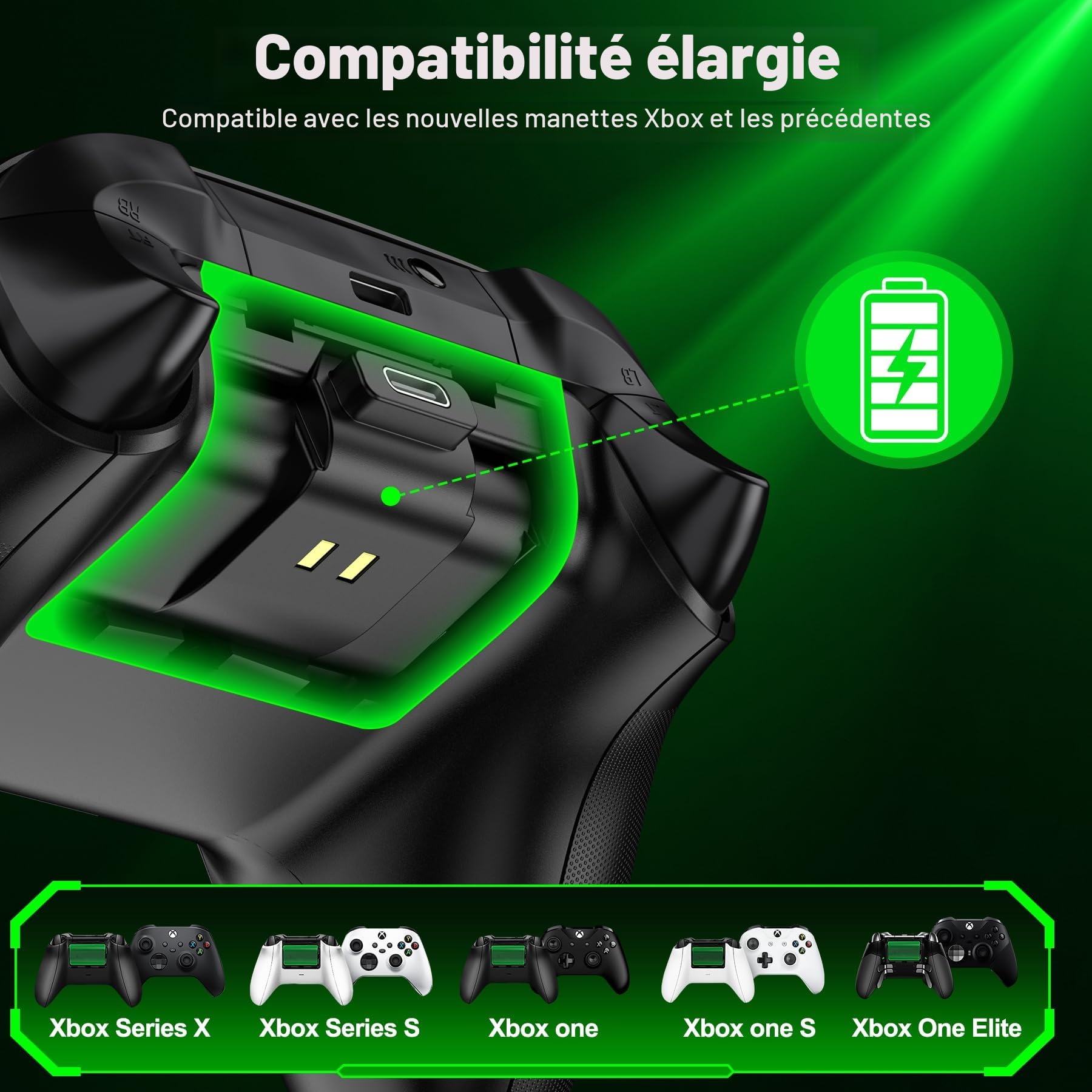 HELLCOOL Batterie Manette pour Xbox, 2x4800mWh Batterie Rechargeable avec Indicateur LED/4 Couvercles de Piles,Play en Charge pour Xbox One/S/X/Elite,Series S/X Controller Personnages interactifs