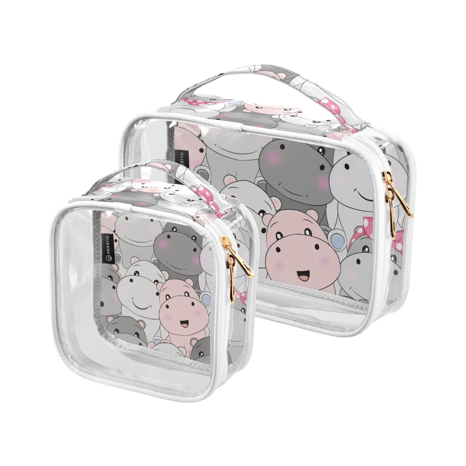 SUABO Cute Baby Hippo Toiletry Bag, 2 Pack Clear Makeup Bags with Handle Large Opening, Clear Toiletry Bags Fit Carry-on Travel Essential